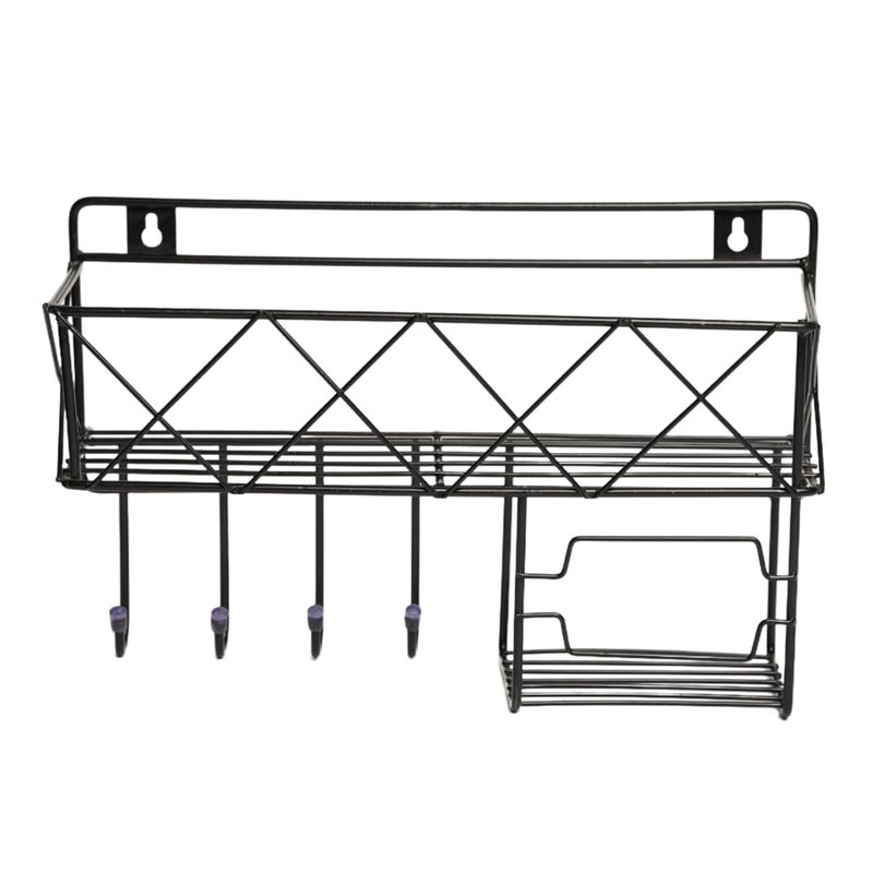 GLOCY Wall Mounted Shelf with Hooks, Stainless Steel 3 in 1 Shampoo,Soap&Towel Holder, Kitchen, Washroom, Shop, Office Organizer, Adhesive Multipurpose Rack, Black - Image 4