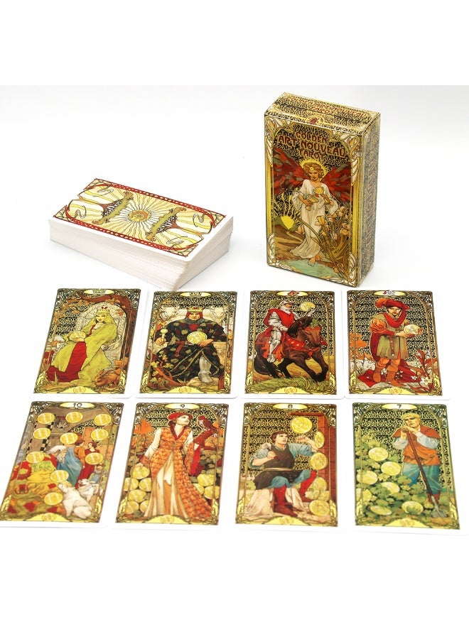 NIBEMINENT Golden Art Nouveau Tarot Deck Cards with Guidebook Cards Occult Divination Book Sets for Beginners Classic Art Nouveau Style - Image 3