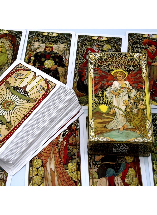 NIBEMINENT Golden Art Nouveau Tarot Deck Cards with Guidebook Cards Occult Divination Book Sets for Beginners Classic Art Nouveau Style - Image 4