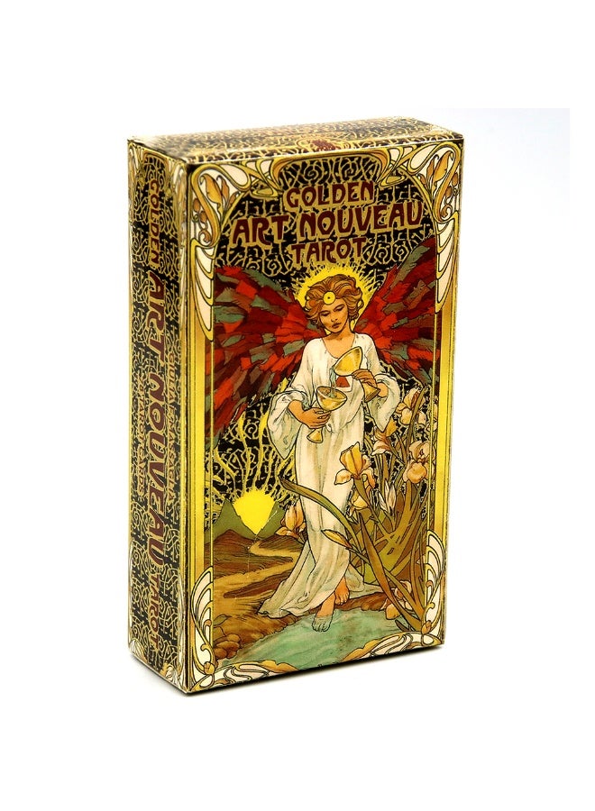 NIBEMINENT Golden Art Nouveau Tarot Deck Cards with Guidebook Cards Occult Divination Book Sets for Beginners Classic Art Nouveau Style - Image 1