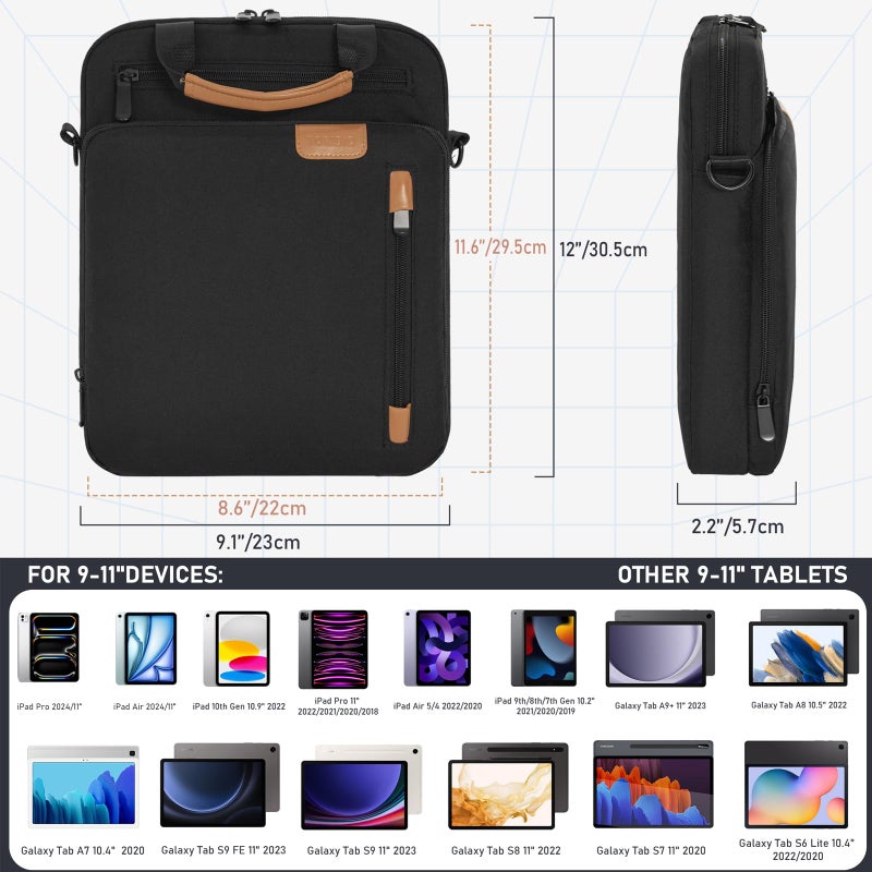 TORIBIO 9-11 Inch Tablet Sleeve Bag, Padded Protective Travel Carrying Case for iPad A16 2025, iPad Air 11 inch M3 M2, iPad Pro M5/M4 11 inch, iPad 10/9/8/7th, Galaxy Tab A9+/S9/S8 11" - Image 3