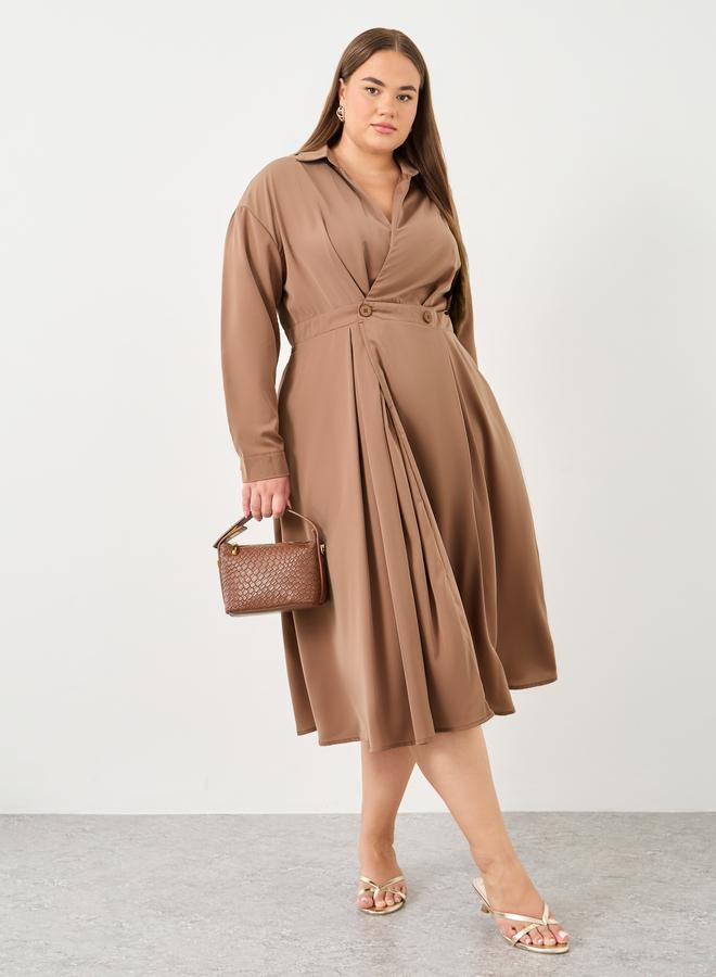 Styli Plus Midi Dress with Button Detail - Image 1