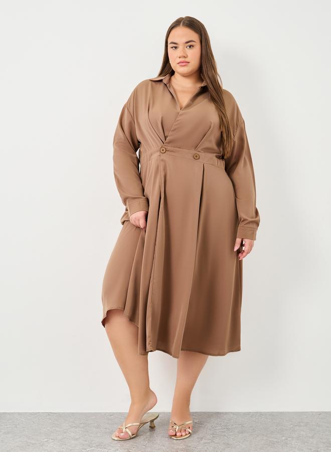 Styli Plus Midi Dress with Button Detail - Image 2