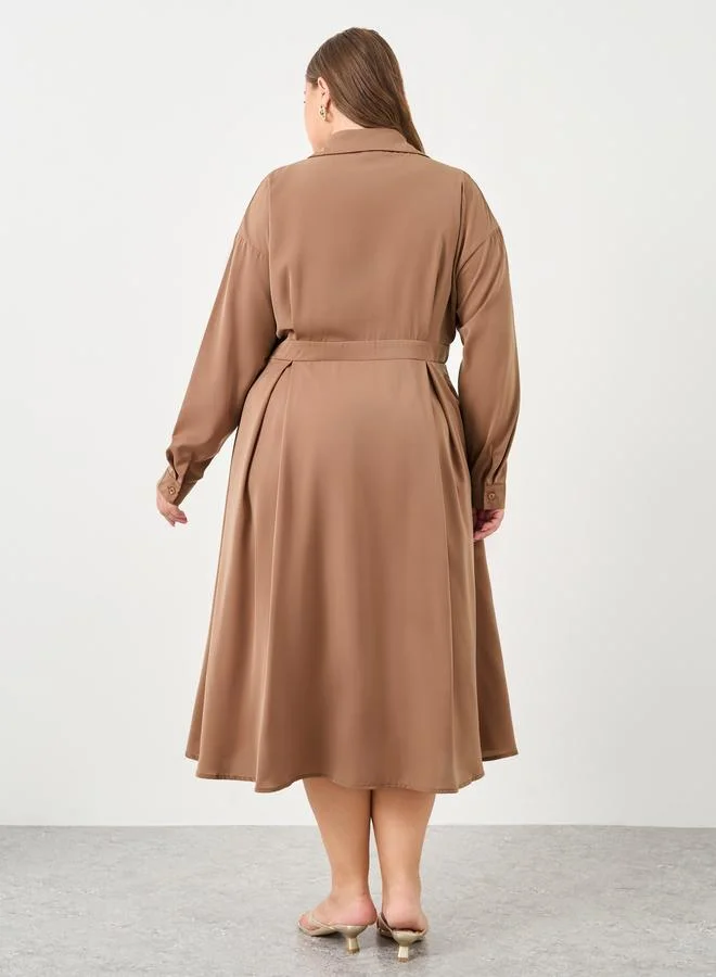 Styli Styli Plus Midi Dress with Button Detail