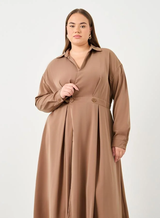 Styli Styli Plus Midi Dress with Button Detail