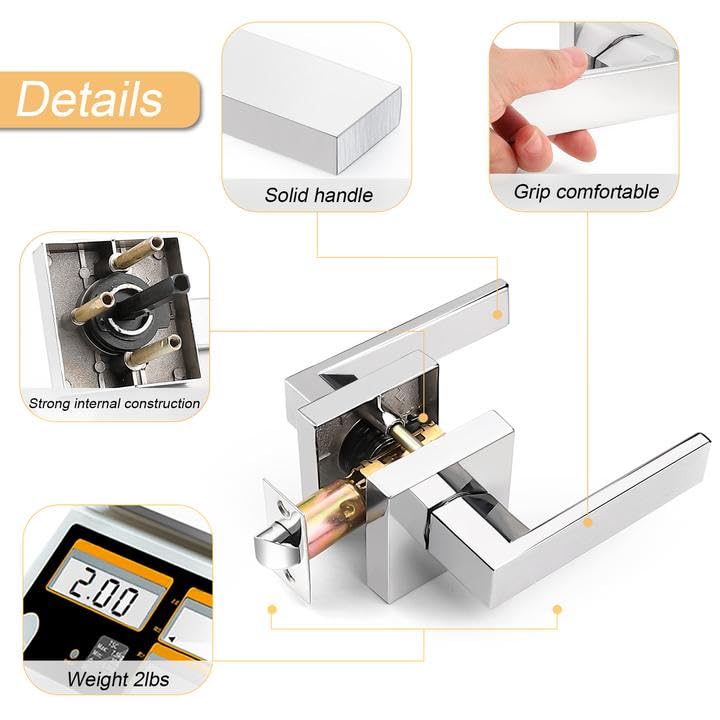 Probrico 5 Pack Hall & Closet Passage Door Levers Non-Locking Polished Chrome Handleset Keyless Feature Modern Square Door Handles Interior Heavy Duty Hardware - Image 5