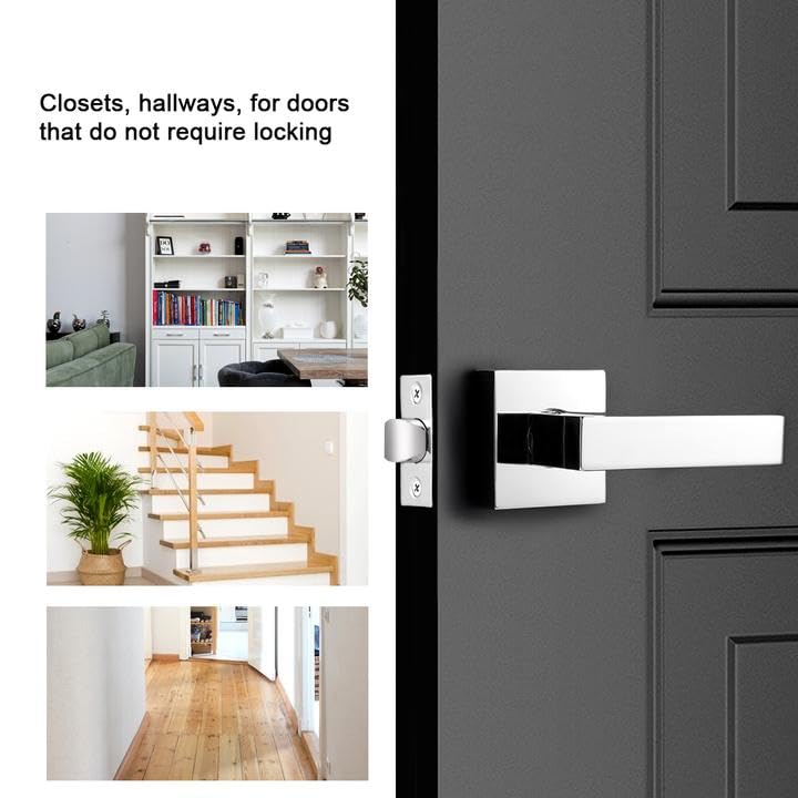 Probrico 5 Pack Hall & Closet Passage Door Levers Non-Locking Polished Chrome Handleset Keyless Feature Modern Square Door Handles Interior Heavy Duty Hardware - Image 2