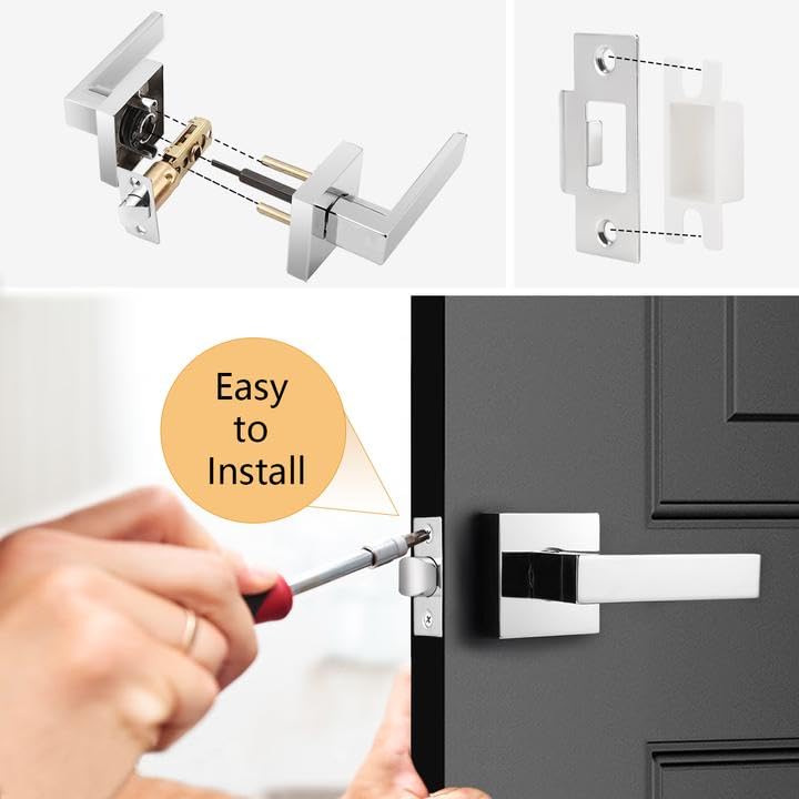 Probrico 5 Pack Hall & Closet Passage Door Levers Non-Locking Polished Chrome Handleset Keyless Feature Modern Square Door Handles Interior Heavy Duty Hardware - Image 4