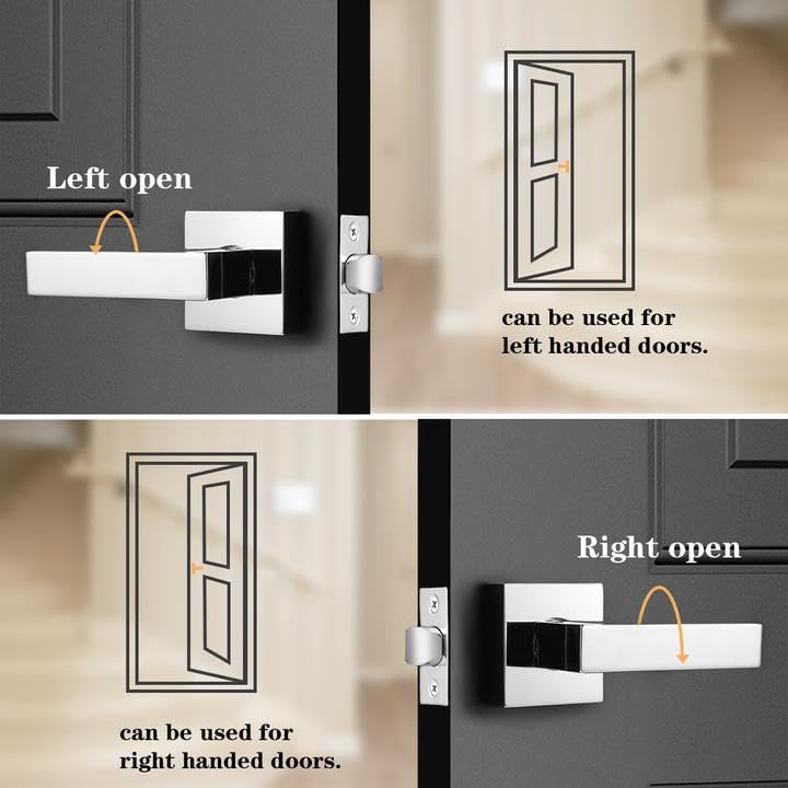 Probrico 5 Pack Hall & Closet Passage Door Levers Non-Locking Polished Chrome Handleset Keyless Feature Modern Square Door Handles Interior Heavy Duty Hardware - Image 3