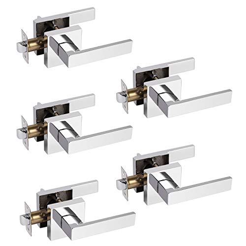 Probrico 5 Pack Hall & Closet Passage Door Levers Non-Locking Polished Chrome Handleset Keyless Feature Modern Square Door Handles Interior Heavy Duty Hardware - Image 1