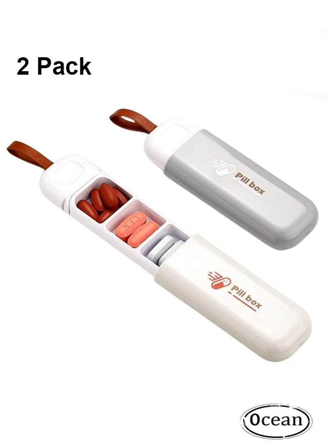 جي أس محمولة حبوب مربع 2 حزمة، سحب تصميم الجلد سحب الحبل، المنزلية المحمولة صغيرة حبوب مربع يوم واحد فرعي حزمة حبوب مربع كبار السن حمل مع فرعي حبوب مربع صغير حبوب مربع فرعي حزمة، البيج والرمادي - Image 1