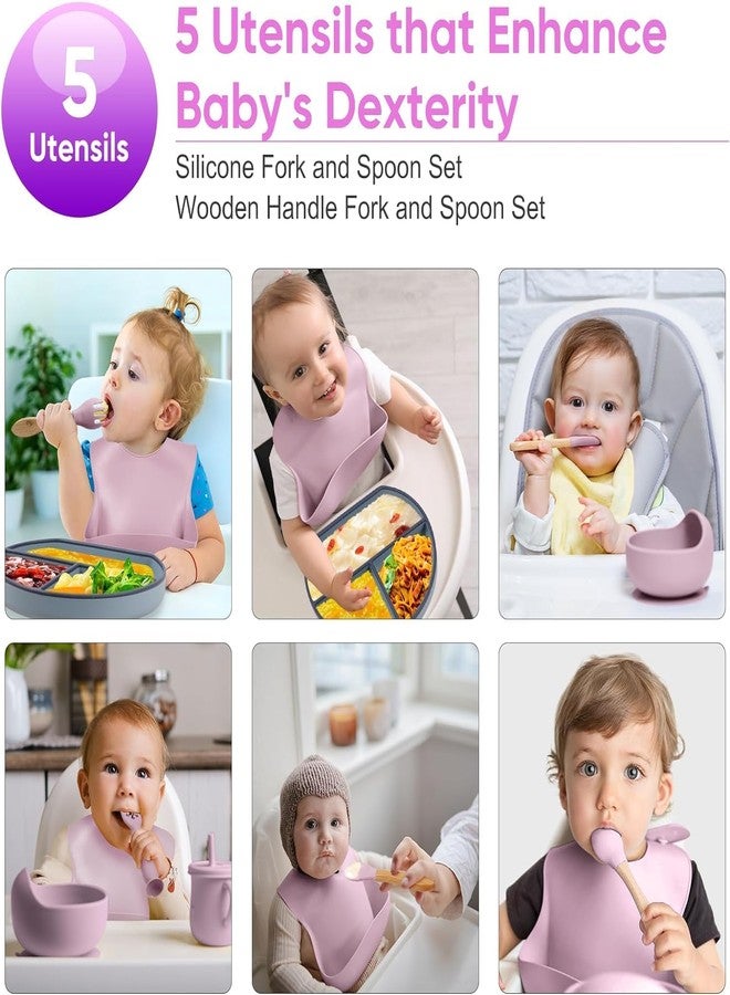Kresal 6 Piece Silicone Baby Feeding Set, Suction Bowl & Plate, Bib, Spoon, Fork, Sippy Cup, BPA-Free, Non-Slip, Microwave Safe, Baby Dinner Set for 6+ Months, Toddler Essentials (Pink) - Image 5
