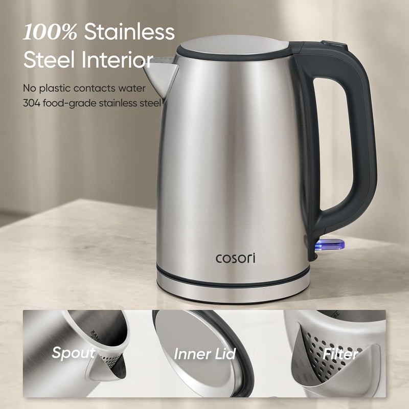 COSORI Electric Kettle 1.7L 3000W, Plastic-free Interior, Lids Open at 2 Angles, Easy to Clean, Automatic Shut Off & Boil-Dry Protection, Stainless Steel Tea Kettle, Hot Water Boiler & Heater, S152 - Image 2