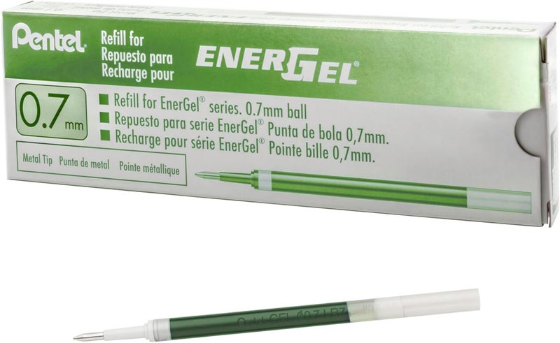 Pentel Refill Ink for EnerGel RTX Retractable Gel Pen, 12 Pack, 0.7mm, Medium Point, Lime Green (LR7-K) - Image 1