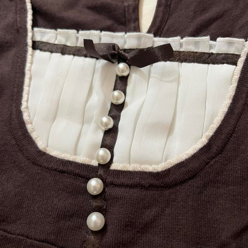 2022 Cotton Slim-Fit Short-Sleeved Solid Color Pullover Square Collar Black Hem Short-Sleeved Elegant Commuter T-Shirt - Image 4