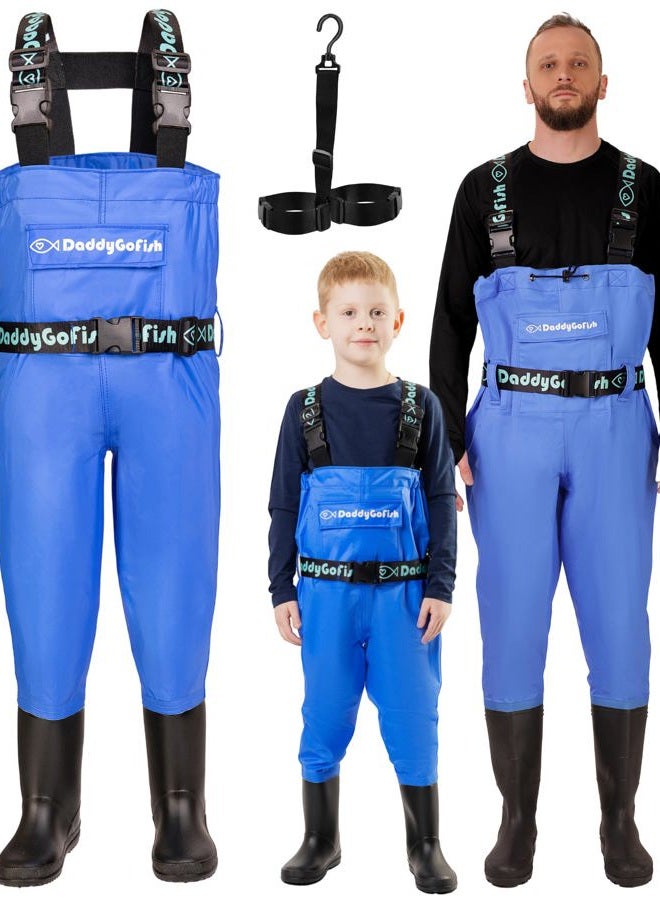 DaddyGoFish سراويل صدرية للأطفال والبالغين، سراويل صيد وصيد مع جيب وحامل سراويل - Image 1