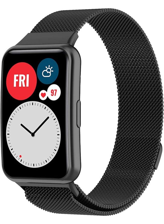 SHOPI - Compatible with Huawei Watch Fit Watch band , Milanese Loop Magnetic Stainless Steel Replacement Wrist Strap Bracelet Watch Band for Huawei Watch Fit (Black) - Image 1