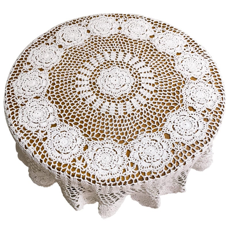 USTIDE 40inch Handmade Crochet Cotton Tablecloth Round White Crochet Tablecloths Table Covers
