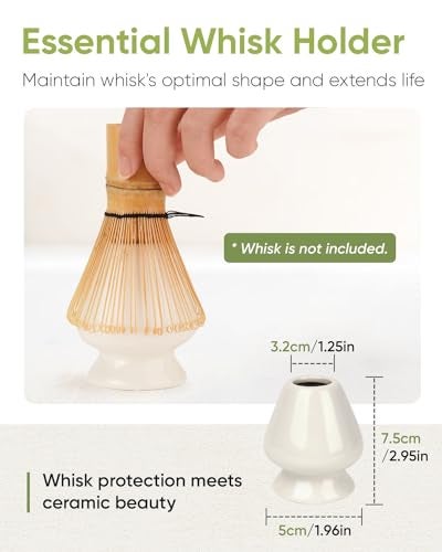 Joiish Matcha Bowl and Whisk Holder Set, Ceramic Tea Bowl and Whisk Stand, Matcha Tea Mixing Bowl with Spout (18 Ounce), Whisk Rest, Ivory White - Image 5