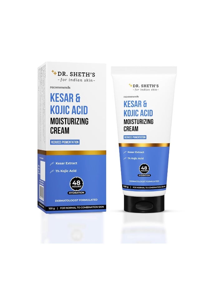 Dr. Sheth's Kesar & Kojic Acid Moisturizing Cream | For Normal to Combination Skin | Reduces Pigmentation | 48hr Deep Hydration | Formulated with NMFs | Non Sticky | For Men & Women | 100g - Image 1