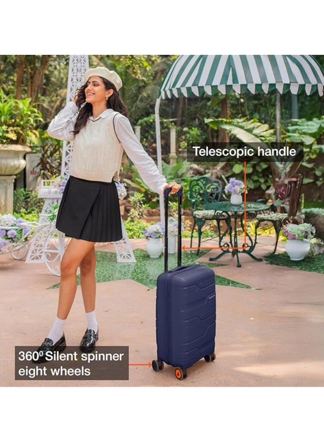 nasher miles Nasher Miles Paris Hard-Sided Polypropylene Cabin Luggage 20 inch | 55cm | 8 Wheels Small Trolley Bag for Travel | Suitcase (Navy Blue)  - Image 5