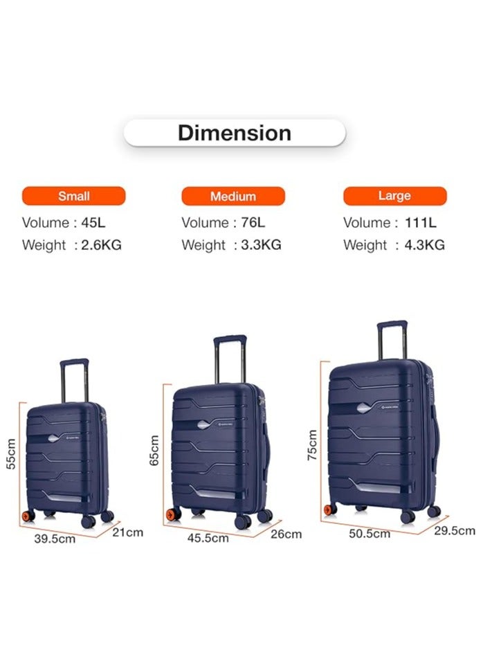 Nasher Miles Paris Hard-Sided Polypropylene Cabin Luggage 20 inch | 55cm | 8 Wheels Small Trolley Bag for Travel | Suitcase (Navy Blue)