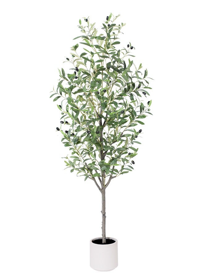 Generic yepdin Olive Tree Artificial Indoor, 160 cm Tall Silk Faux Olive Tree with White Planter, Artificial Plants with Natural Wood Trunk and Lifelike Fruits for Home Office Decor  - Image 1
