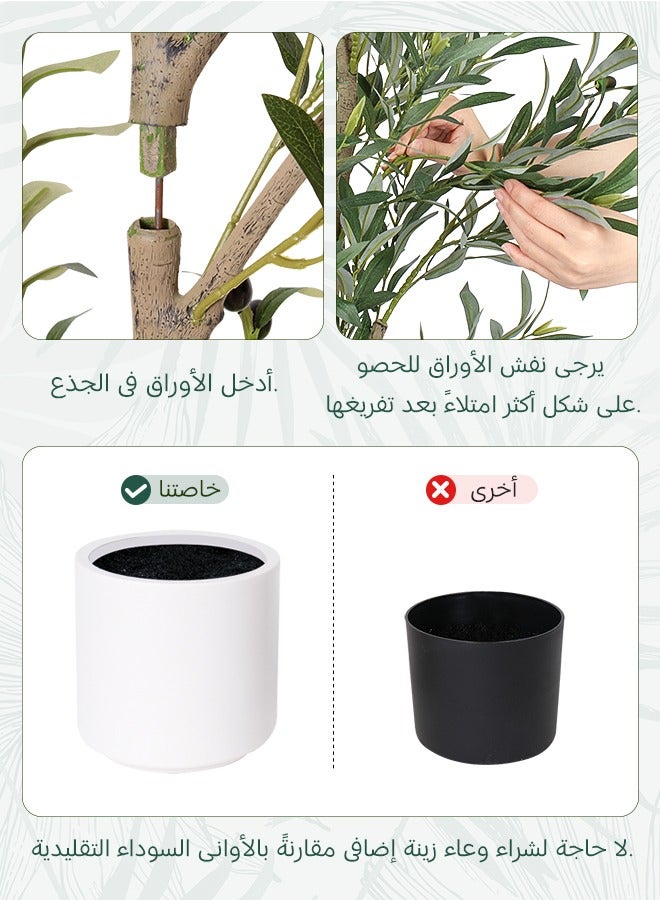 Generic yepdin Olive Tree Artificial Indoor, 160 cm Tall Silk Faux Olive Tree with White Planter, Artificial Plants with Natural Wood Trunk and Lifelike Fruits for Home Office Decor  - Image 2
