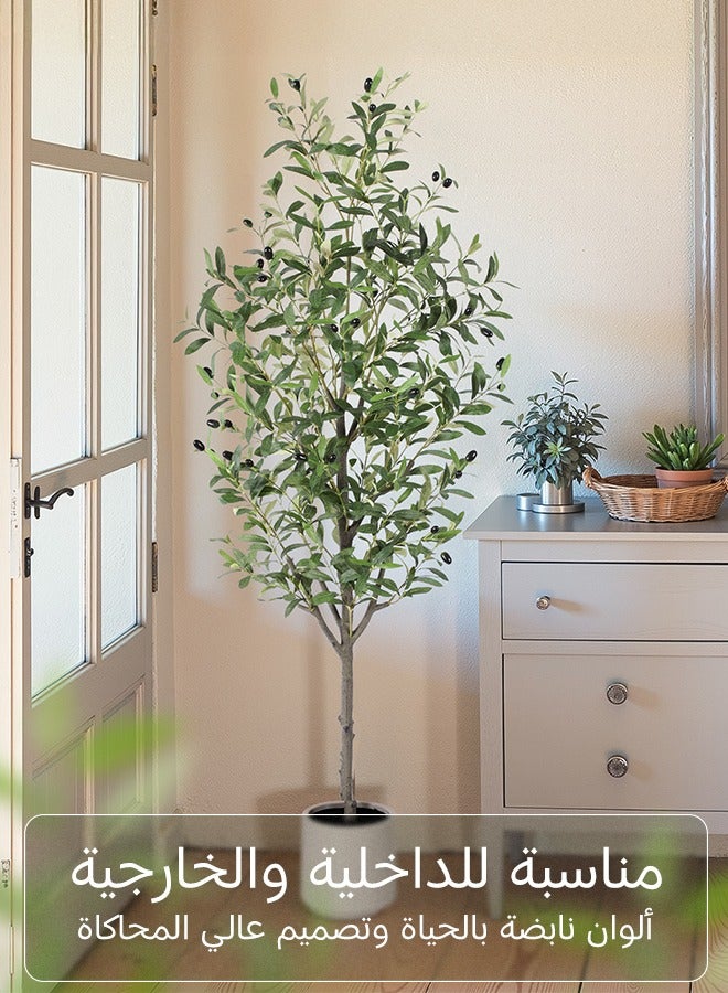 Generic yepdin Olive Tree Artificial Indoor, 160 cm Tall Silk Faux Olive Tree with White Planter, Artificial Plants with Natural Wood Trunk and Lifelike Fruits for Home Office Decor  - Image 3