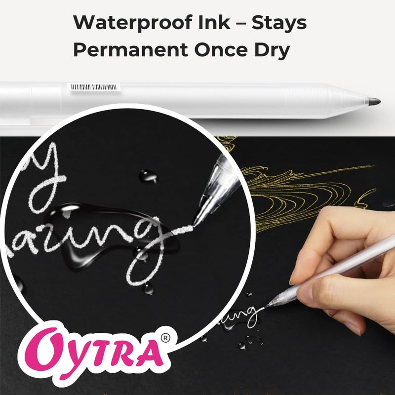 Oytra أقلام فنية معدنية 3 قطع/مجموعة طرف رفيع أبيض - Image 5