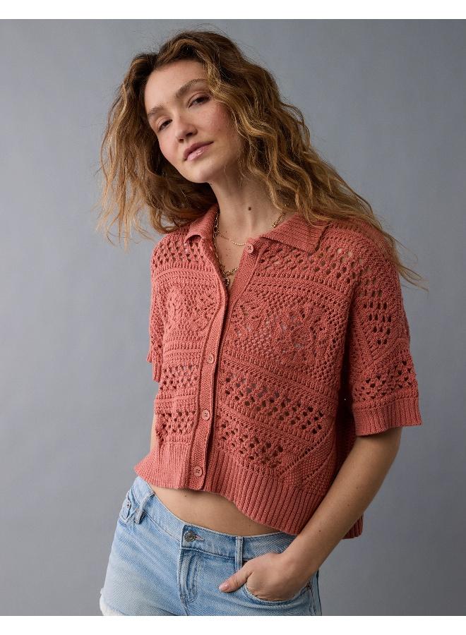 American Eagle An intricate layer that's perfect for a boho chic look, featuring a collared neck & button-up front. - Image 1