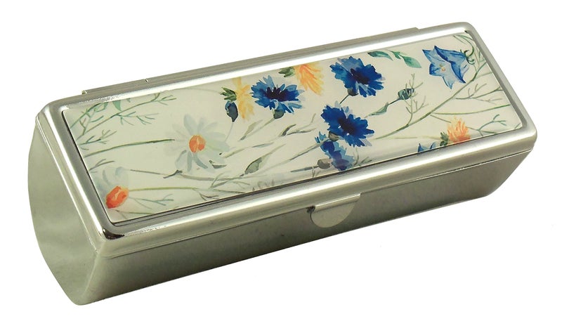 Houder Designer Lipstick Case with Mirror for Purse - Decorative Lipstick Holder with Gift Box - Velvet Lined - Protect Your Lipsticks in Style (Blue Flowers) - Image 1