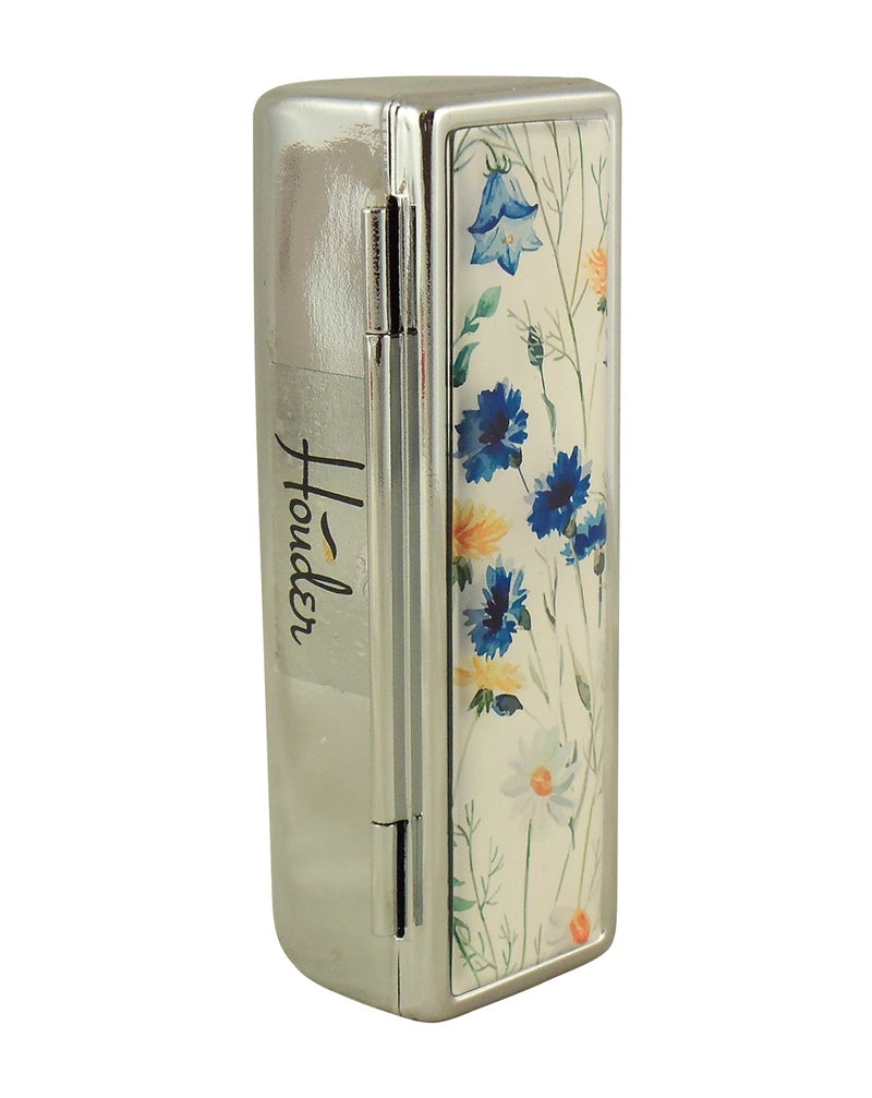 Houder Designer Lipstick Case with Mirror for Purse - Decorative Lipstick Holder with Gift Box - Velvet Lined - Protect Your Lipsticks in Style (Blue Flowers) - Image 3