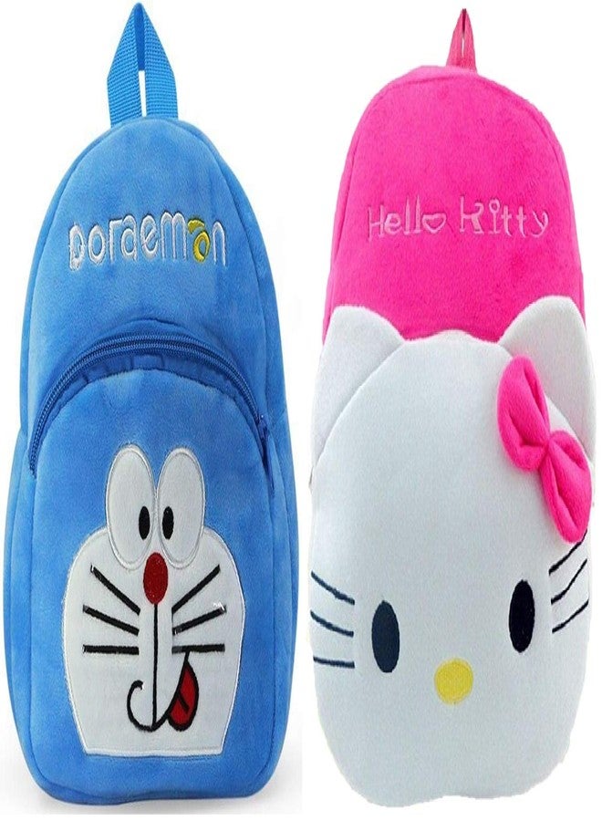 DZert Kids School Bag/Nursery/Picnic/Carry/Travelling Bag Soft Plush Backpack School Bag for Kids- 2 to 5 Age - Pack of 2 (H-Kitty & Doramon) - Image 1