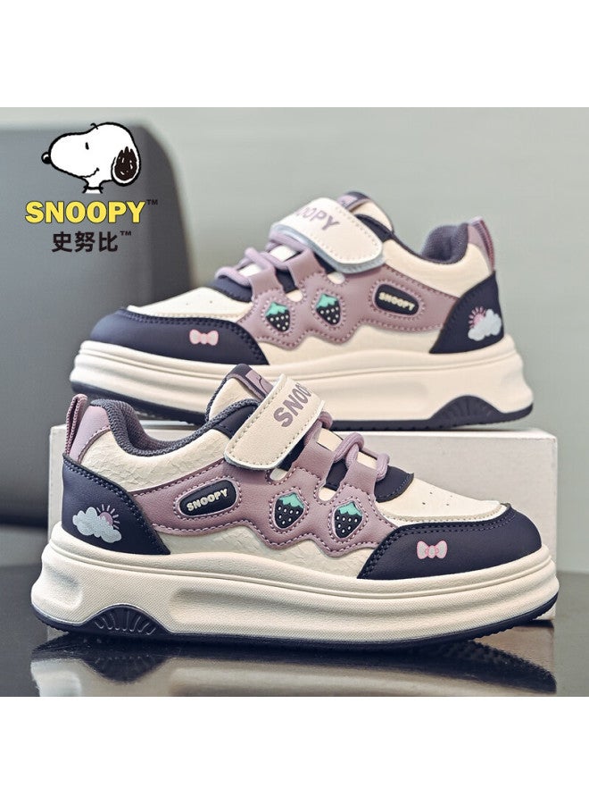 Snoopy Kids Soft Sole White Shoes Girls Cute Strawberry Sneakers Lightweight Sports Shoes 0042 Beige/purple Size 29