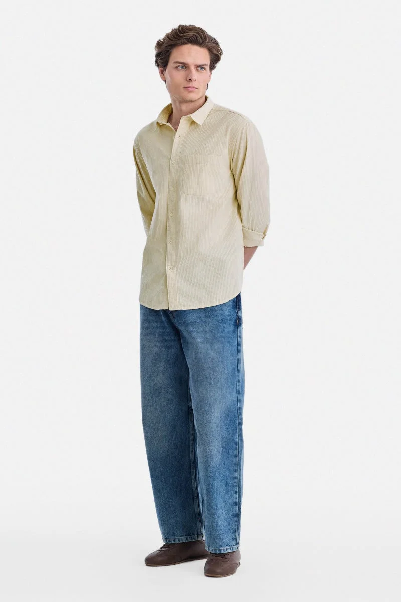 سنيتش Light Yellow Textured Long Sleeve Regular Fit Luxe Shirt