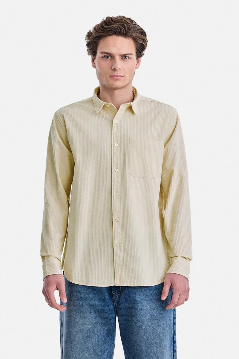 سنيتش Light Yellow Textured Long Sleeve Regular Fit Luxe Shirt