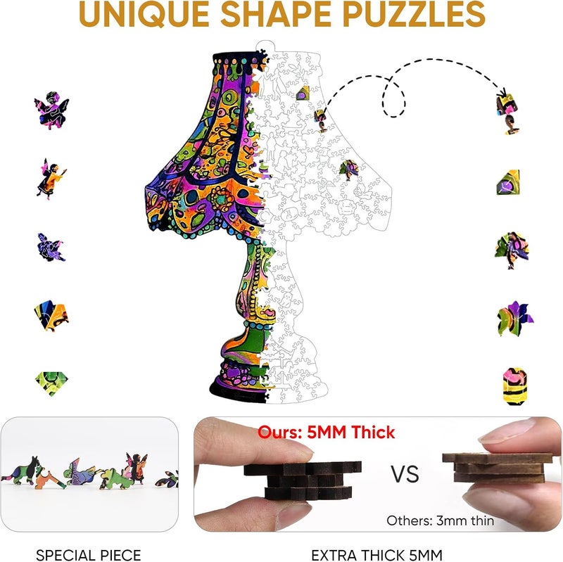 Mys Aurora Jigsaw Puzzles, Colorful Desk Lamp Puzzles for Adults, 200 Piece Unique Shape Vintage Wooden Puzzles for Adults and Kids, Fun Challenge Family Puzzle Game - Image 3