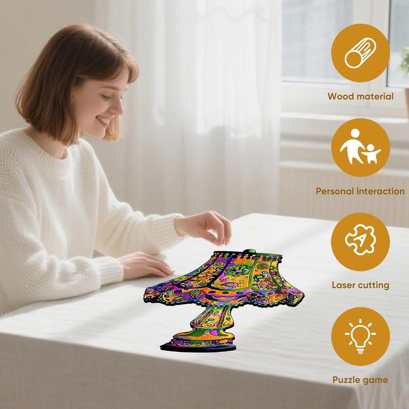 Mys Aurora Jigsaw Puzzles, Colorful Desk Lamp Puzzles for Adults, 200 Piece Unique Shape Vintage Wooden Puzzles for Adults and Kids, Fun Challenge Family Puzzle Game - Image 4