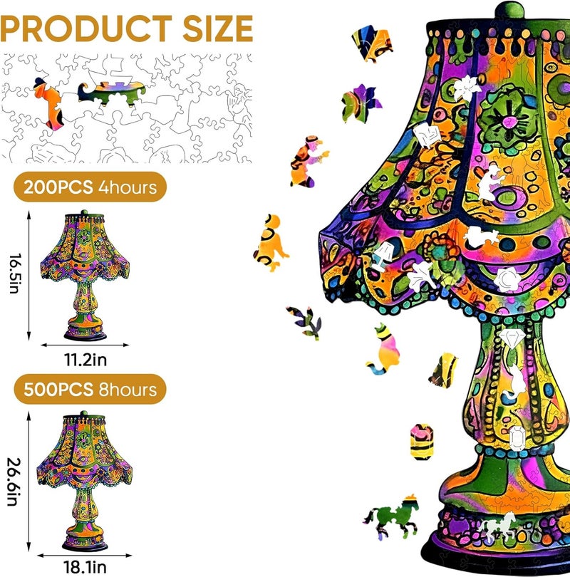 Mys Aurora Jigsaw Puzzles, Colorful Desk Lamp Puzzles for Adults, 200 Piece Unique Shape Vintage Wooden Puzzles for Adults and Kids, Fun Challenge Family Puzzle Game - Image 2