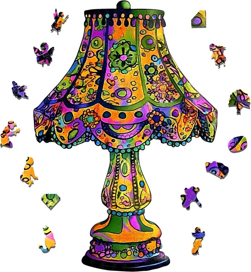 Mys Aurora Jigsaw Puzzles, Colorful Desk Lamp Puzzles for Adults, 200 Piece Unique Shape Vintage Wooden Puzzles for Adults and Kids, Fun Challenge Family Puzzle Game - Image 1
