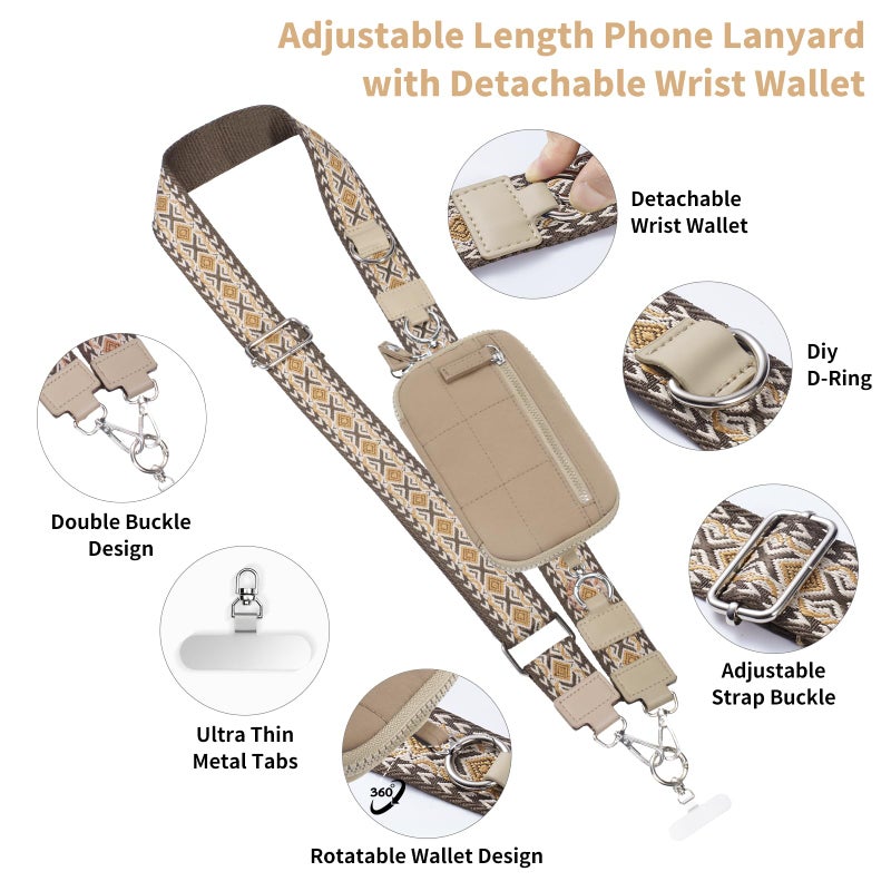 Tiostep Clip and Go Strap for Phone with Wallet Crossbody Phone Lanyard with Anti-Theft Zipper Pouch Detachable Quilted Wrist Wallet with RFID and ID Window for Daily Travel. Khaki - Image 2