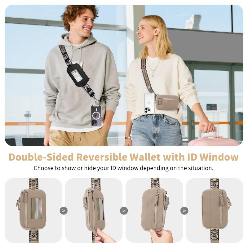 Tiostep Clip and Go Strap for Phone with Wallet Crossbody Phone Lanyard with Anti-Theft Zipper Pouch Detachable Quilted Wrist Wallet with RFID and ID Window for Daily Travel. Khaki - Image 5