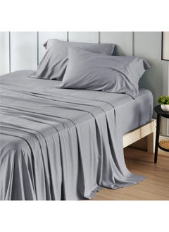 Bedsure Bedsure California King Sheet Sets, Cooling Sheets, Rayon Derived from Bamboo, Deep Pocket Up to 16", Breathable & Soft Bed Sheets, Hotel Luxury Silky Bedding Sheets & Pillowcases, Silver Grey  - Image 1