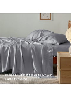 Bedsure Bedsure California King Sheet Sets, Cooling Sheets, Rayon Derived from Bamboo, Deep Pocket Up to 16", Breathable & Soft Bed Sheets, Hotel Luxury Silky Bedding Sheets & Pillowcases, Silver Grey  - Image 3