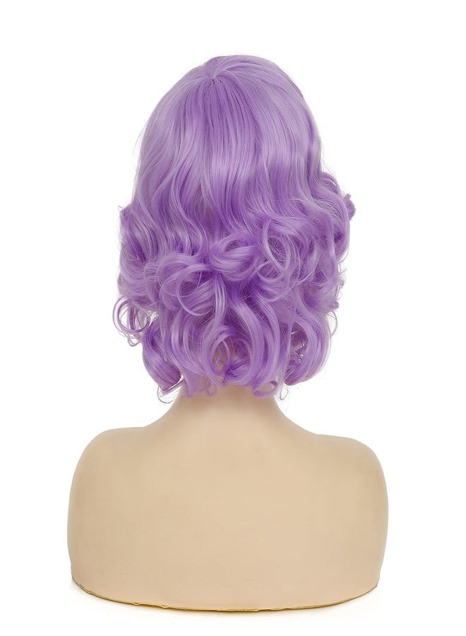 Dsimeig Short Curly Wavy Purple Wigs for Women Synthetic Natural Hair Wig Halloween Costume Cosplay Wig - Image 5