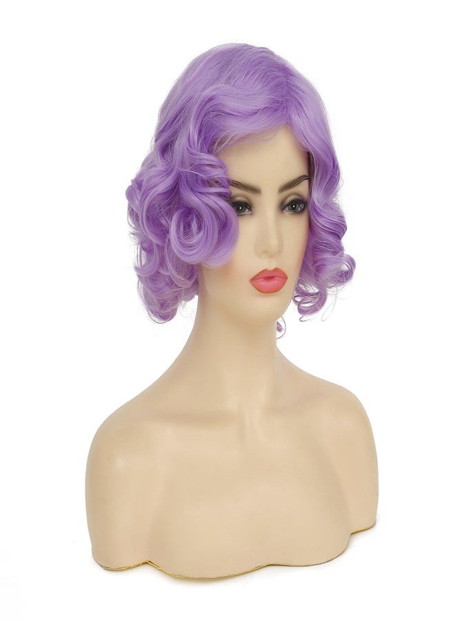 Dsimeig Short Curly Wavy Purple Wigs for Women Synthetic Natural Hair Wig Halloween Costume Cosplay Wig - Image 3