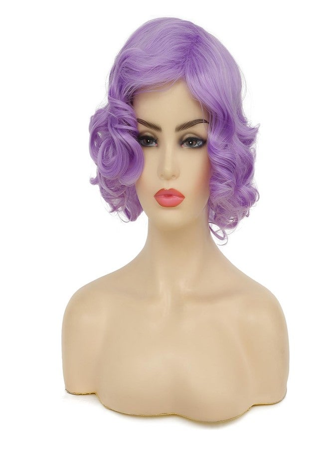Dsimeig Short Curly Wavy Purple Wigs for Women Synthetic Natural Hair Wig Halloween Costume Cosplay Wig - Image 2