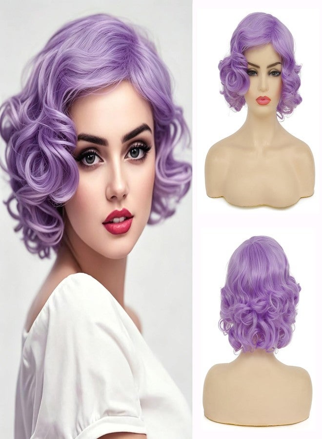 Dsimeig Short Curly Wavy Purple Wigs for Women Synthetic Natural Hair Wig Halloween Costume Cosplay Wig - Image 1