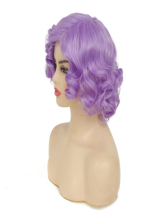 Dsimeig Short Curly Wavy Purple Wigs for Women Synthetic Natural Hair Wig Halloween Costume Cosplay Wig - Image 4